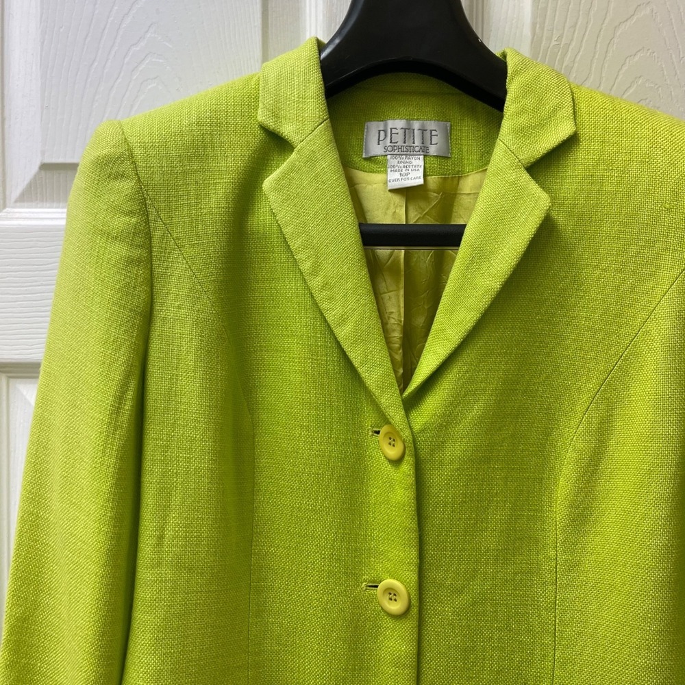Vintage Petite Sophisticate Women's 10P Lime Green Blazer Rayon 80's